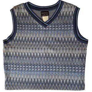 Vintage Chevron Sweater Top Sz L Blue Academia Preppy 90s Old Money Golf Indie